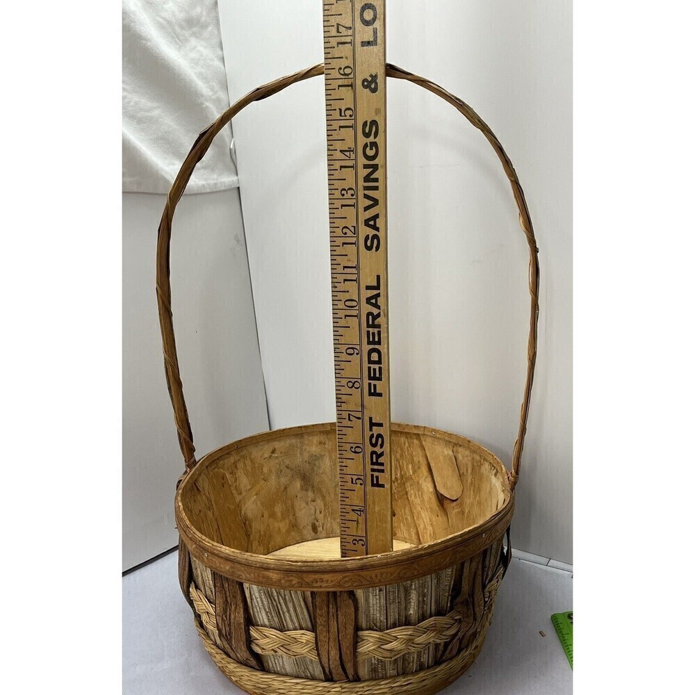 Rustic Hand Woven Basket Raw Birch/Bark Decorative Trim Primitive Boho Farmhouse - Picture 13 of 16